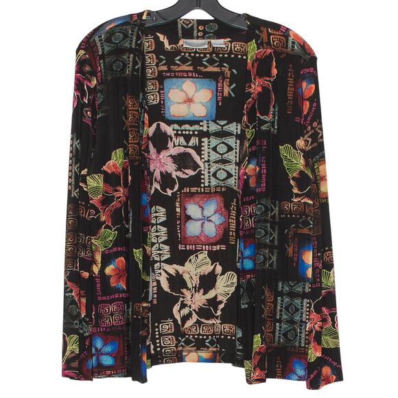 Vintage Chicos Travelers Cardigan Slinky Floral Boho Tropical Resort 1 Medium 8 - Picture 1 of 6